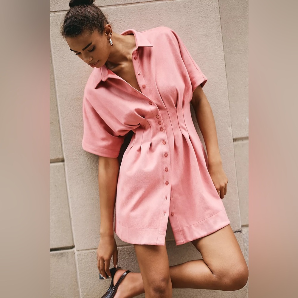Anthropologie The Tobie Faux-Suede Mini Shirt Dress by Exquise